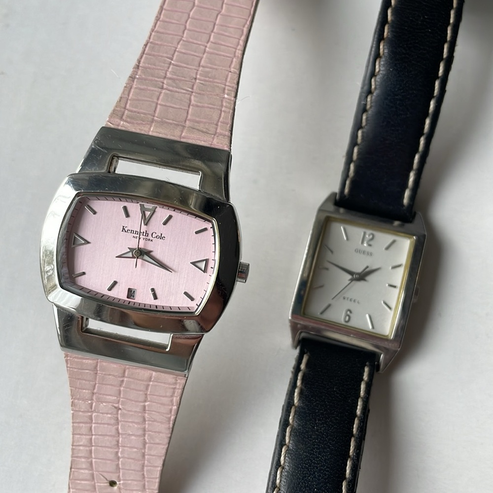 Bundle of 2 Leather Watches - Light Pink Kenneth Cole New York & Black Guess